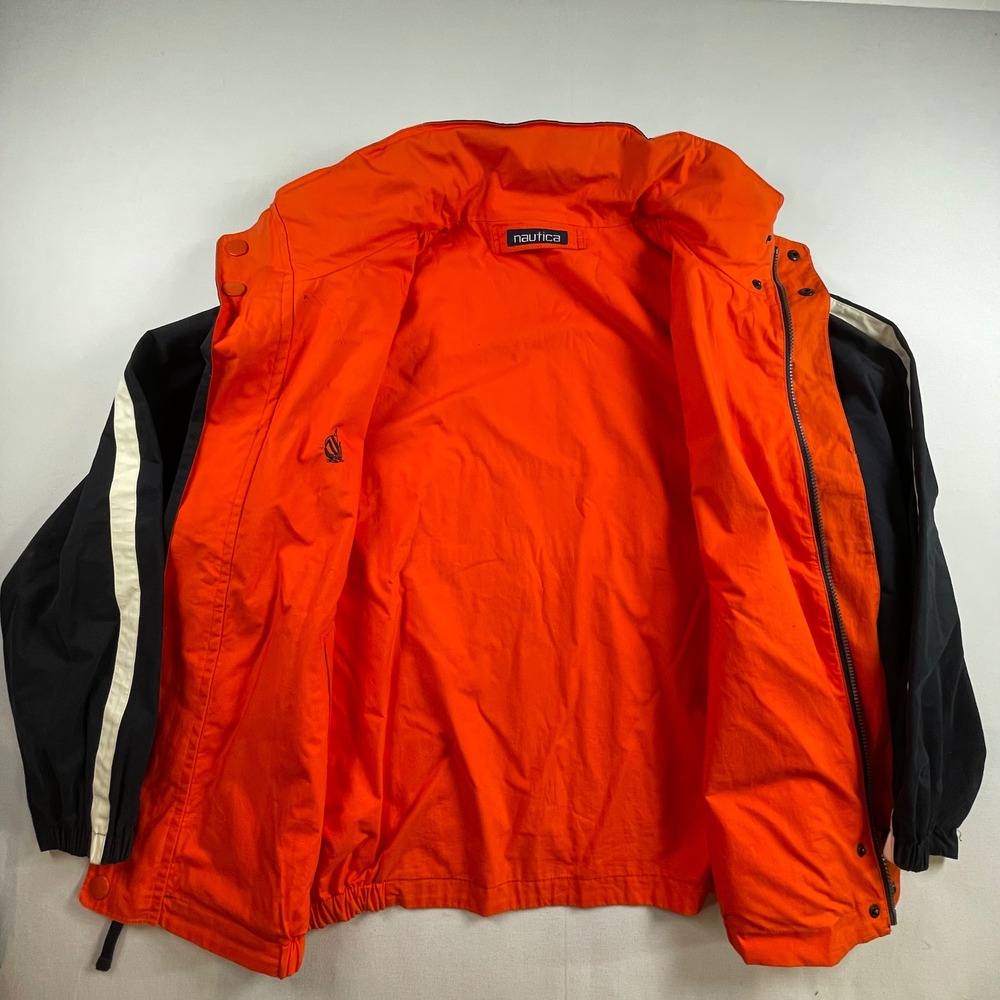 VTG Nautica Reversible Colorblock Windbreaker Jacket Hood Orange Blue Large - Picture 7 of 12